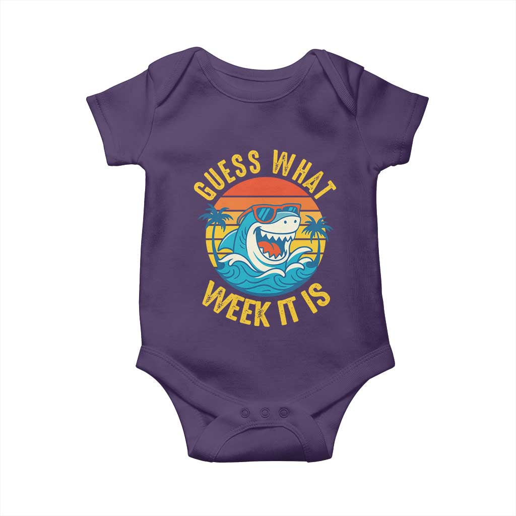 Funny Shark Lover Week Baby Onesie Guess What Week It Is Ocean Wildlife Retro Sunset - Wonder Print Shop