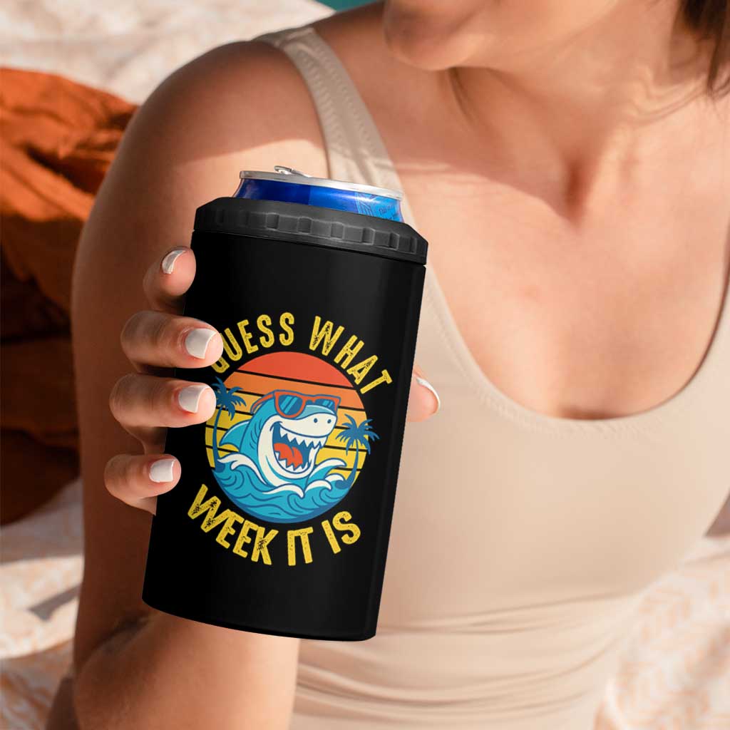 Funny Shark Lover Week 4 in 1 Can Cooler Tumbler Guess What Week It Is Ocean Wildlife Retro Sunset - Wonder Print Shop