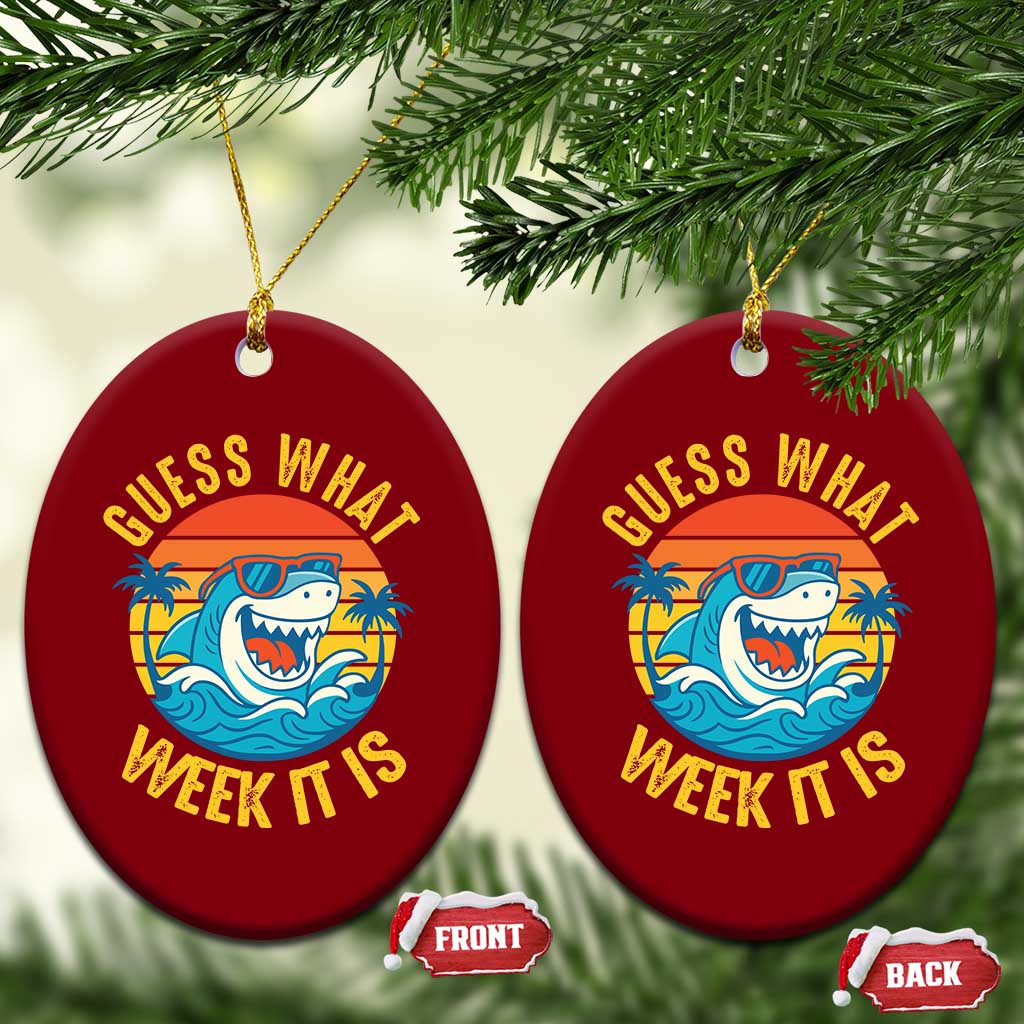 Funny Shark Lover Week Ceramic Ornament Guess What Week It Is Ocean Wildlife Retro Sunset - Wonder Print Shop