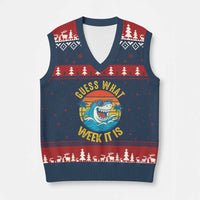 Funny Shark Lover Week V-Neck Knit Sweater Vest Guess What Week It Is Ocean Wildlife Retro Sunset - Wonder Print Shop