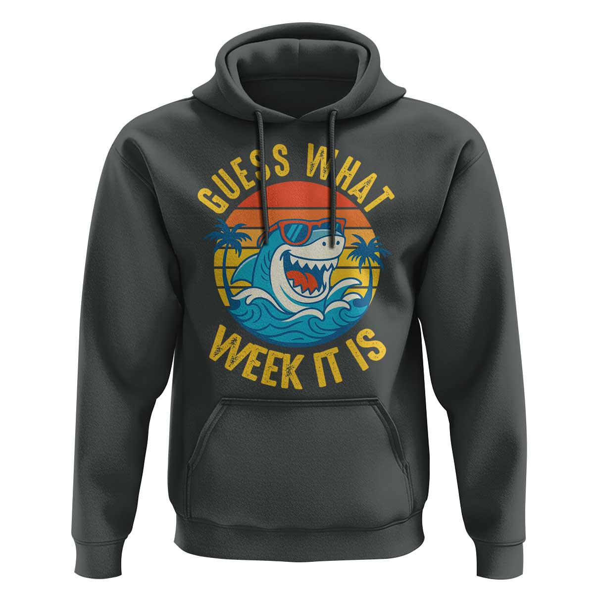 Funny Shark Lover Week Hoodie Guess What Week It Is Ocean Wildlife Retro Sunset - Wonder Print Shop