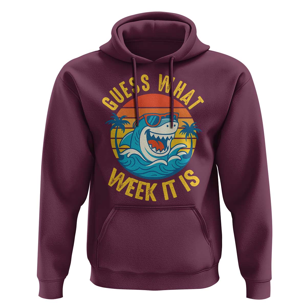 Funny Shark Lover Week Hoodie Guess What Week It Is Ocean Wildlife Retro Sunset - Wonder Print Shop