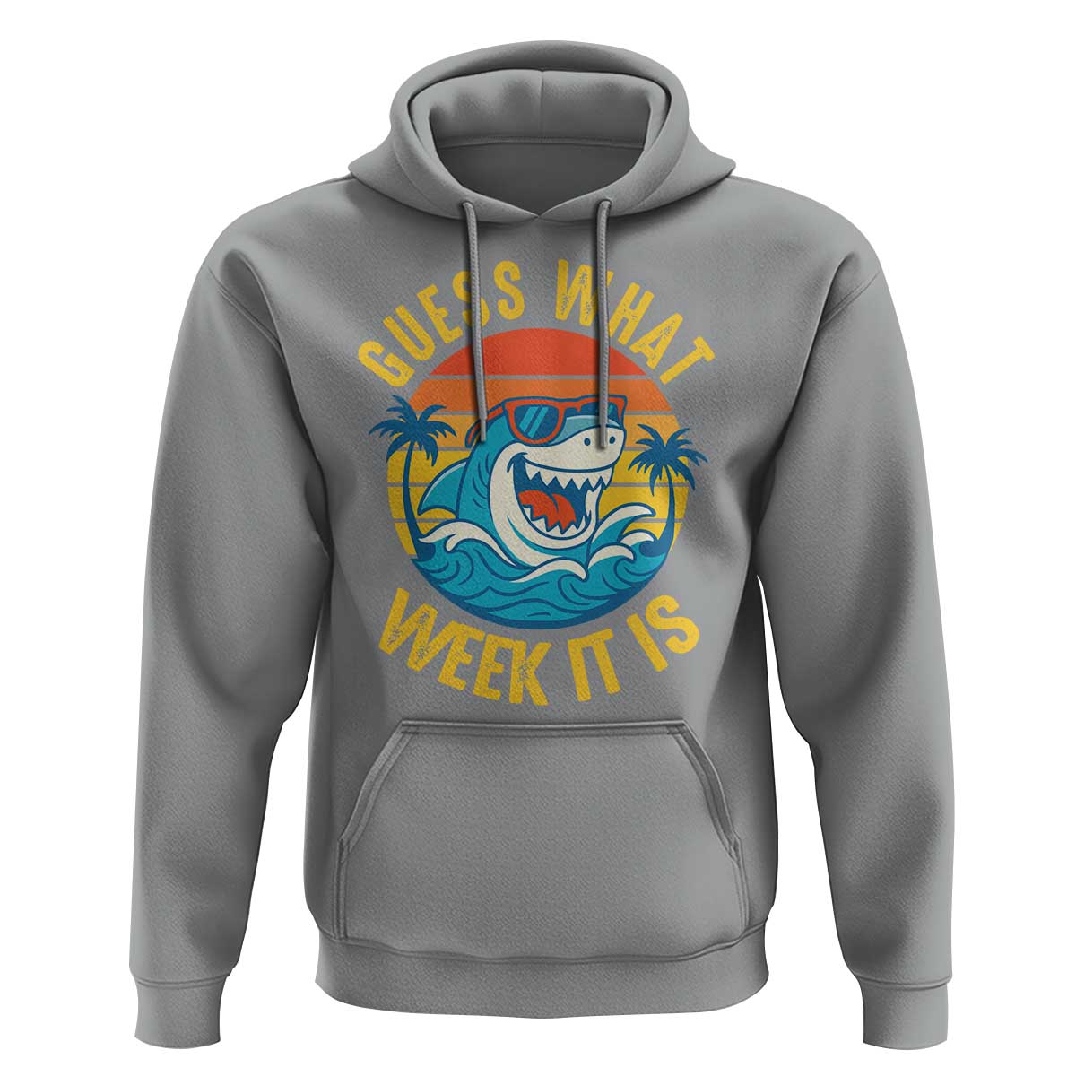 Funny Shark Lover Week Hoodie Guess What Week It Is Ocean Wildlife Retro Sunset - Wonder Print Shop