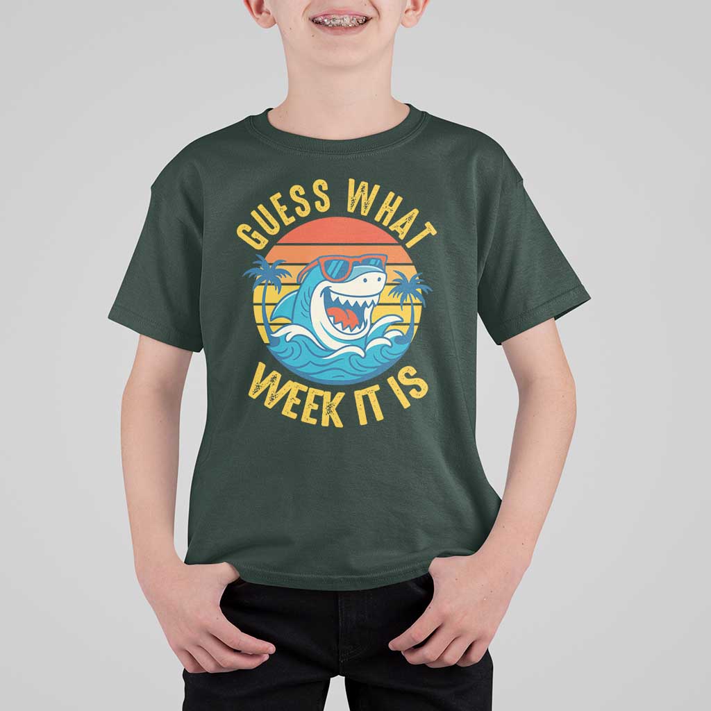 Funny Shark Lover Week T Shirt For Kid Guess What Week It Is Ocean Wildlife Retro Sunset - Wonder Print Shop