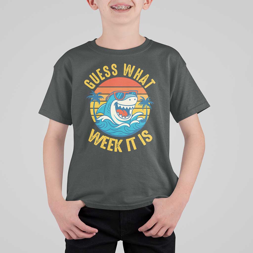 Funny Shark Lover Week T Shirt For Kid Guess What Week It Is Ocean Wildlife Retro Sunset - Wonder Print Shop