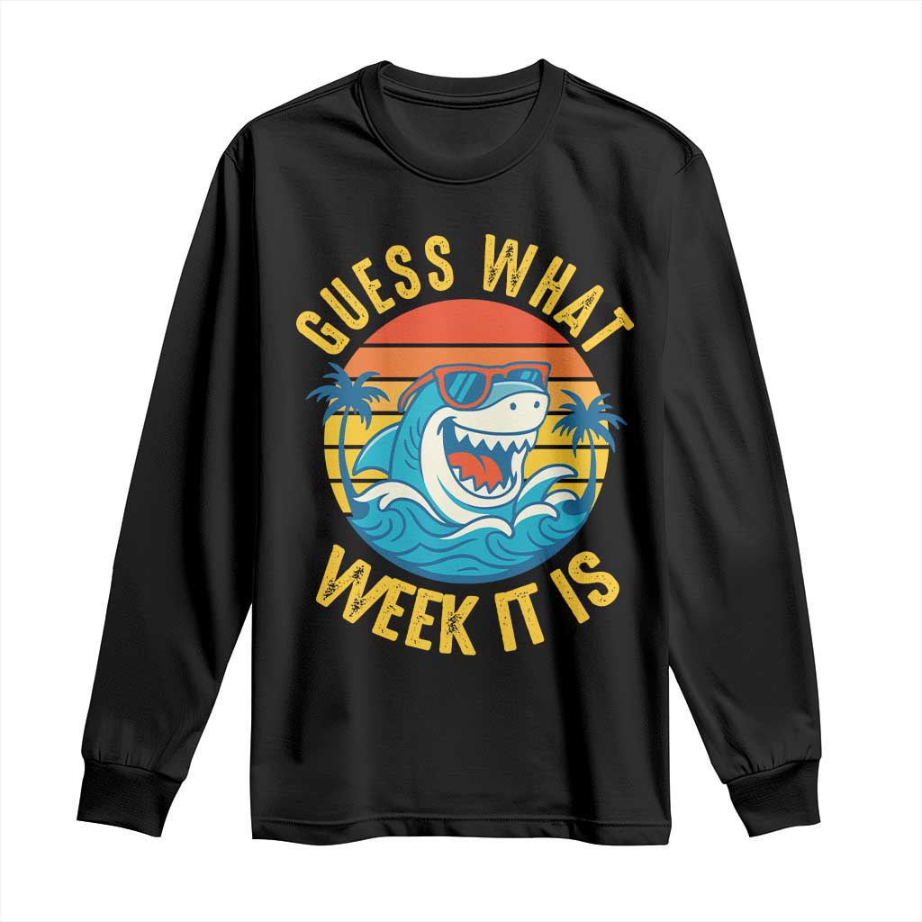 Funny Shark Lover Week Long Sleeve Shirt Guess What Week It Is Ocean Wildlife Retro Sunset - Wonder Print Shop