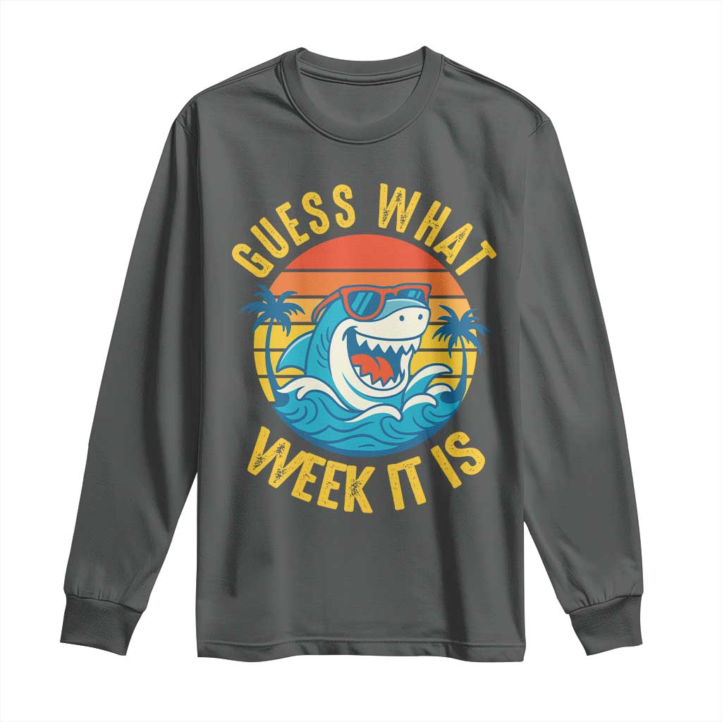 Funny Shark Lover Week Long Sleeve Shirt Guess What Week It Is Ocean Wildlife Retro Sunset - Wonder Print Shop