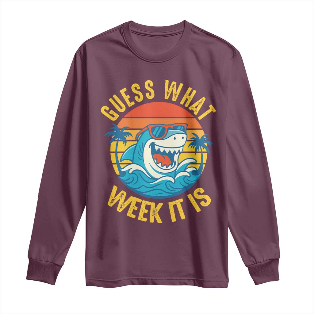 Funny Shark Lover Week Long Sleeve Shirt Guess What Week It Is Ocean Wildlife Retro Sunset - Wonder Print Shop