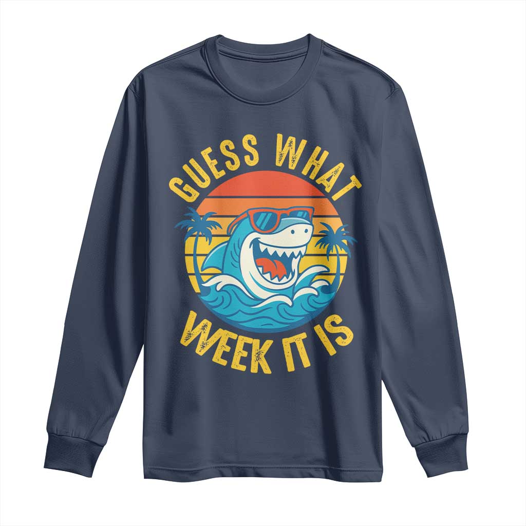 Funny Shark Lover Week Long Sleeve Shirt Guess What Week It Is Ocean Wildlife Retro Sunset - Wonder Print Shop