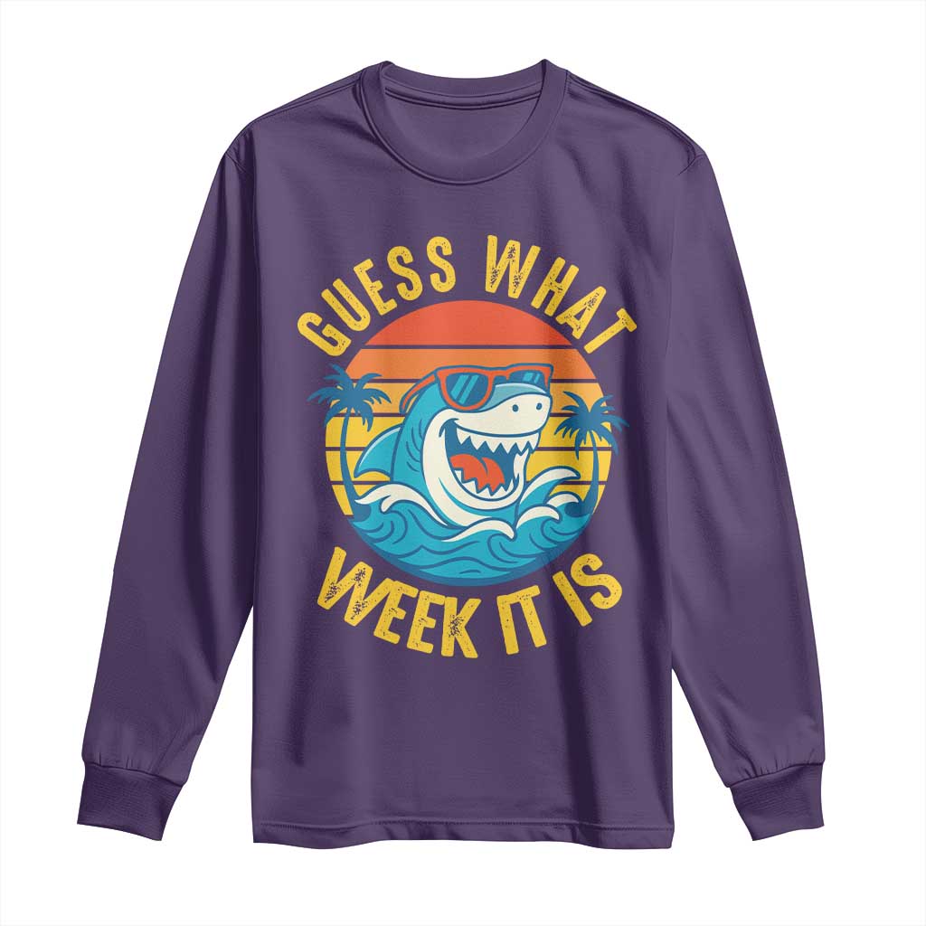 Funny Shark Lover Week Long Sleeve Shirt Guess What Week It Is Ocean Wildlife Retro Sunset - Wonder Print Shop