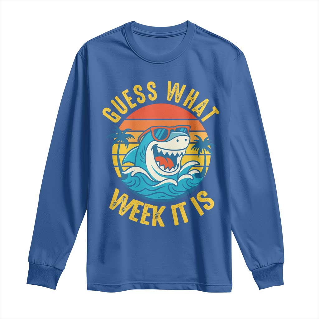 Funny Shark Lover Week Long Sleeve Shirt Guess What Week It Is Ocean Wildlife Retro Sunset - Wonder Print Shop