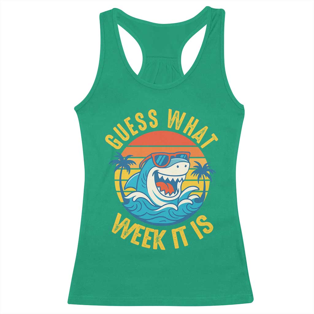 Funny Shark Lover Week Racerback Tank Top Guess What Week It Is Ocean Wildlife Retro Sunset - Wonder Print Shop