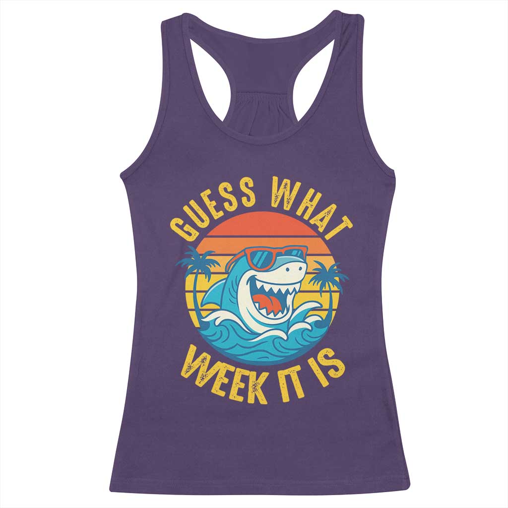 Funny Shark Lover Week Racerback Tank Top Guess What Week It Is Ocean Wildlife Retro Sunset - Wonder Print Shop