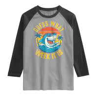 Funny Shark Lover Week Raglan Shirt Guess What Week It Is Ocean Wildlife Retro Sunset - Wonder Print Shop