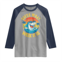 Funny Shark Lover Week Raglan Shirt Guess What Week It Is Ocean Wildlife Retro Sunset - Wonder Print Shop