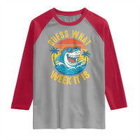 Funny Shark Lover Week Raglan Shirt Guess What Week It Is Ocean Wildlife Retro Sunset - Wonder Print Shop