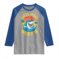 Funny Shark Lover Week Raglan Shirt Guess What Week It Is Ocean Wildlife Retro Sunset - Wonder Print Shop
