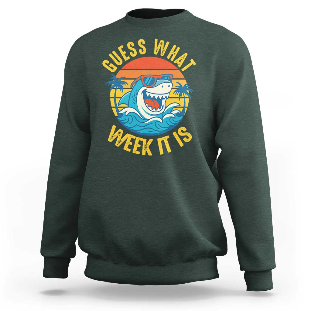 Funny Shark Lover Week Sweatshirt Guess What Week It Is Ocean Wildlife Retro Sunset - Wonder Print Shop