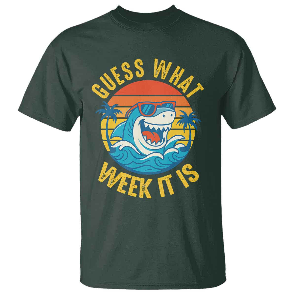 Funny Shark Lover Week T Shirt Guess What Week It Is Ocean Wildlife Retro Sunset - Wonder Print Shop