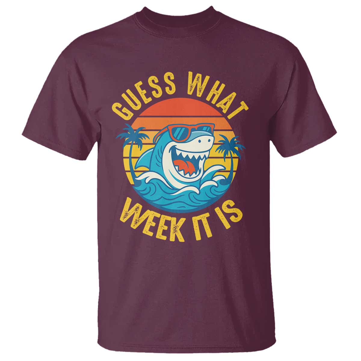 Funny Shark Lover Week T Shirt Guess What Week It Is Ocean Wildlife Retro Sunset - Wonder Print Shop