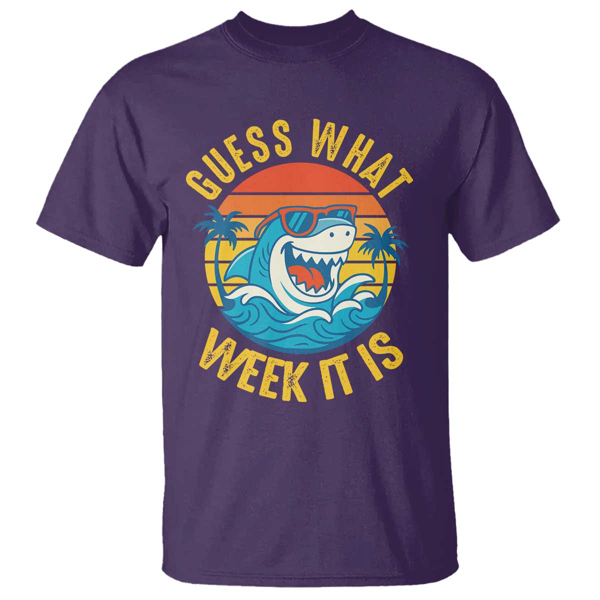 Funny Shark Lover Week T Shirt Guess What Week It Is Ocean Wildlife Retro Sunset - Wonder Print Shop