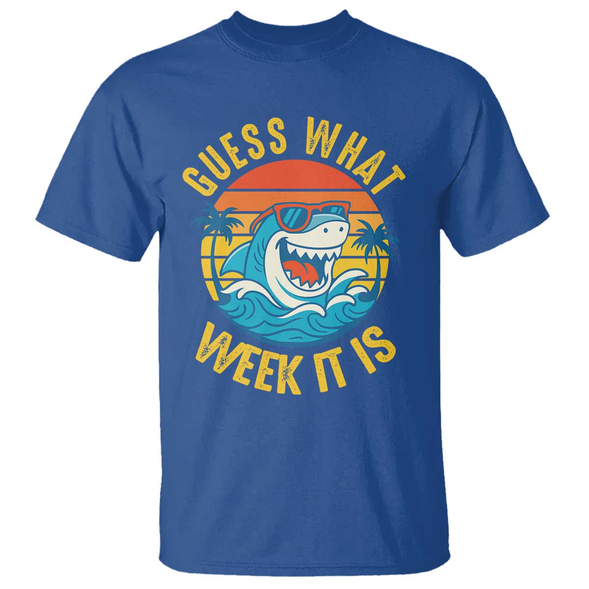 Funny Shark Lover Week T Shirt Guess What Week It Is Ocean Wildlife Retro Sunset - Wonder Print Shop