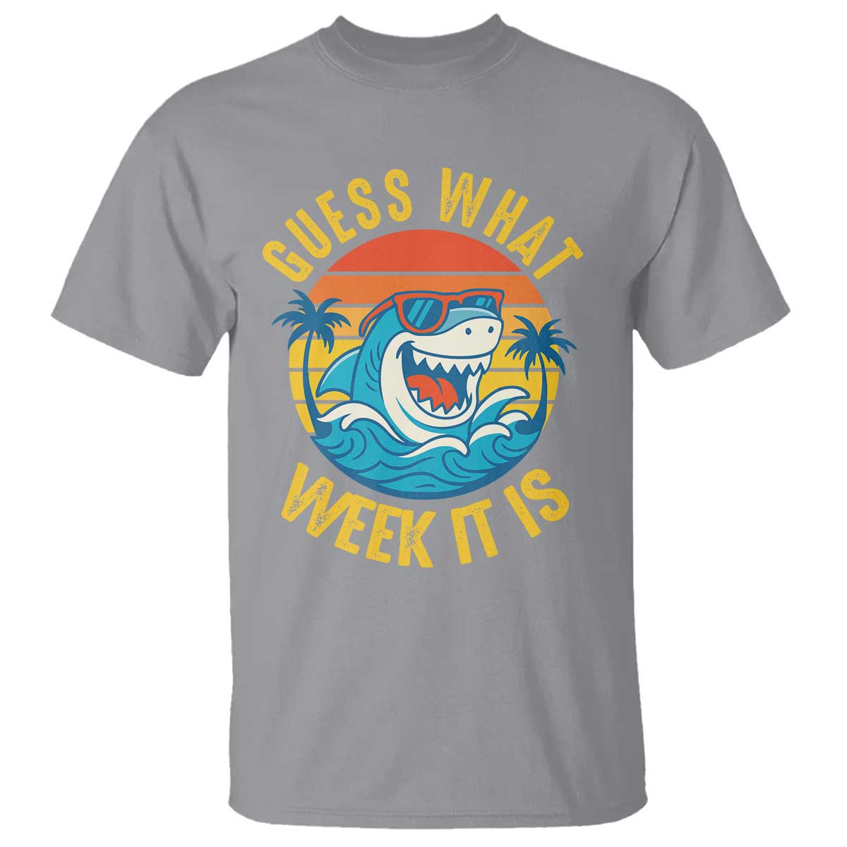 Funny Shark Lover Week T Shirt Guess What Week It Is Ocean Wildlife Retro Sunset - Wonder Print Shop