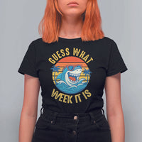 Funny Shark Lover Week T Shirt For Women Guess What Week It Is Ocean Wildlife Retro Sunset - Wonder Print Shop