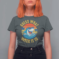 Funny Shark Lover Week T Shirt For Women Guess What Week It Is Ocean Wildlife Retro Sunset - Wonder Print Shop