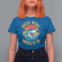 Funny Shark Lover Week T Shirt For Women Guess What Week It Is Ocean Wildlife Retro Sunset - Wonder Print Shop