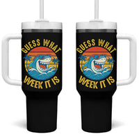 Funny Shark Lover Week Tumbler With Handle Guess What Week It Is Ocean Wildlife Retro Sunset - Wonder Print Shop