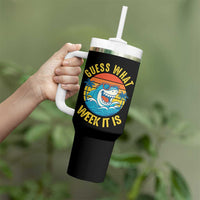 Funny Shark Lover Week Tumbler With Handle Guess What Week It Is Ocean Wildlife Retro Sunset - Wonder Print Shop