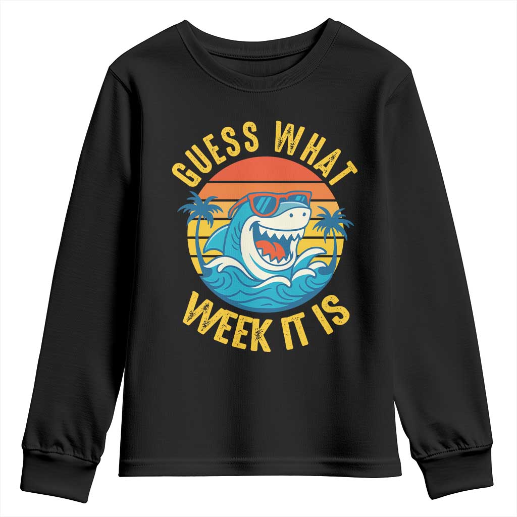 Funny Shark Lover Week Youth Sweatshirt Guess What Week It Is Ocean Wildlife Retro Sunset - Wonder Print Shop