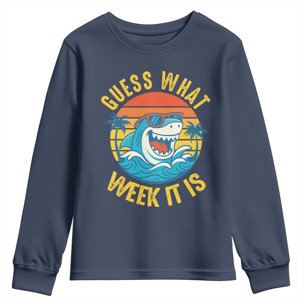 Funny Shark Lover Week Youth Sweatshirt Guess What Week It Is Ocean Wildlife Retro Sunset - Wonder Print Shop