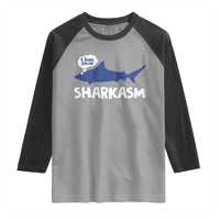 Funny Shark Sarcasm Raglan Shirt Shark Sharkasm Marine Biology Vintage - Wonder Print Shop