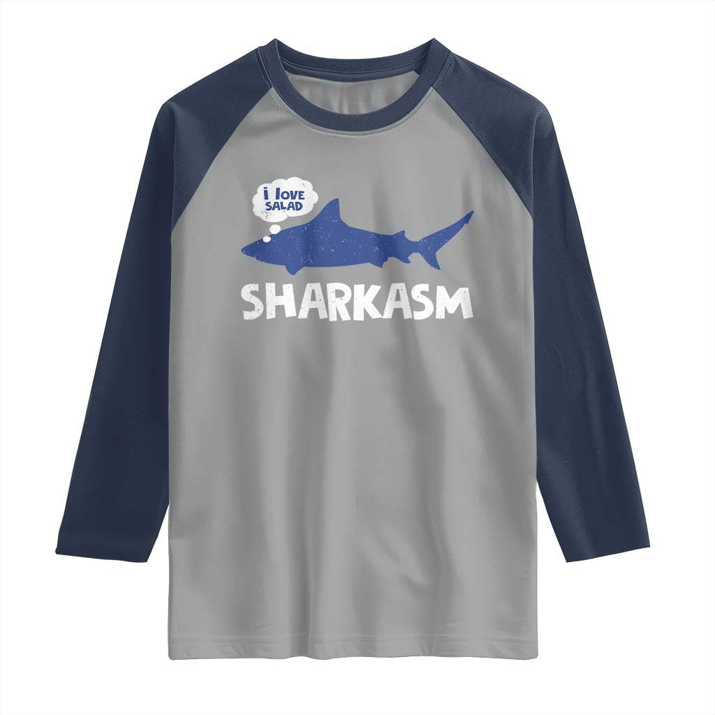 Funny Shark Sarcasm Raglan Shirt Shark Sharkasm Marine Biology Vintage - Wonder Print Shop
