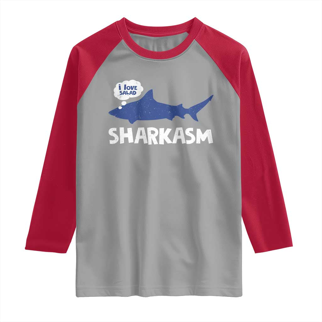 Funny Shark Sarcasm Raglan Shirt Shark Sharkasm Marine Biology Vintage - Wonder Print Shop