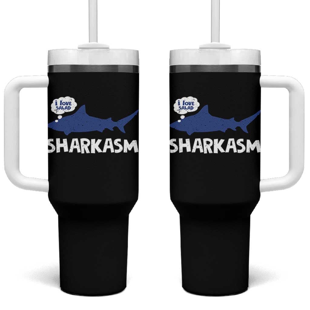 Funny Shark Sarcasm Tumbler With Handle Shark Sharkasm Marine Biology Vintage - Wonder Print Shop