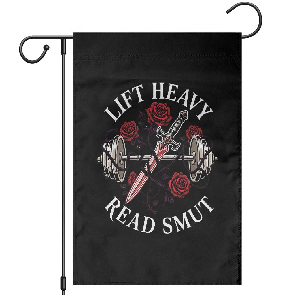Lift Heavy Read Smut Funny Bookish Fitness Garden Flag Vintage Gothic Dagger Roses Weightlifting Spicy Romance Book Lover
