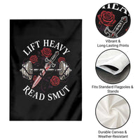 Lift Heavy Read Smut Funny Bookish Fitness Garden Flag Vintage Gothic Dagger Roses Weightlifting Spicy Romance Book Lover