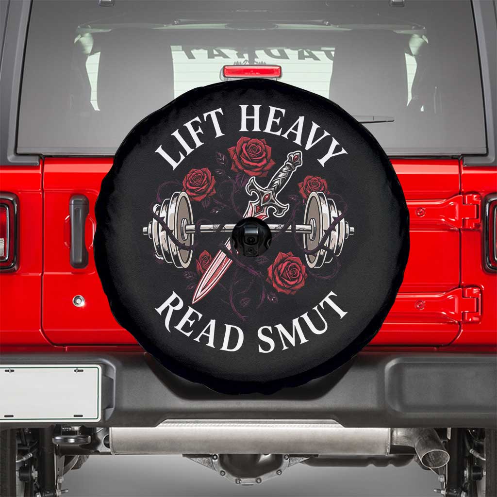 Lift Heavy Read Smut Funny Bookish Fitness Spare Tire Cover Vintage Gothic Dagger Roses Weightlifting Spicy Romance Book Lover