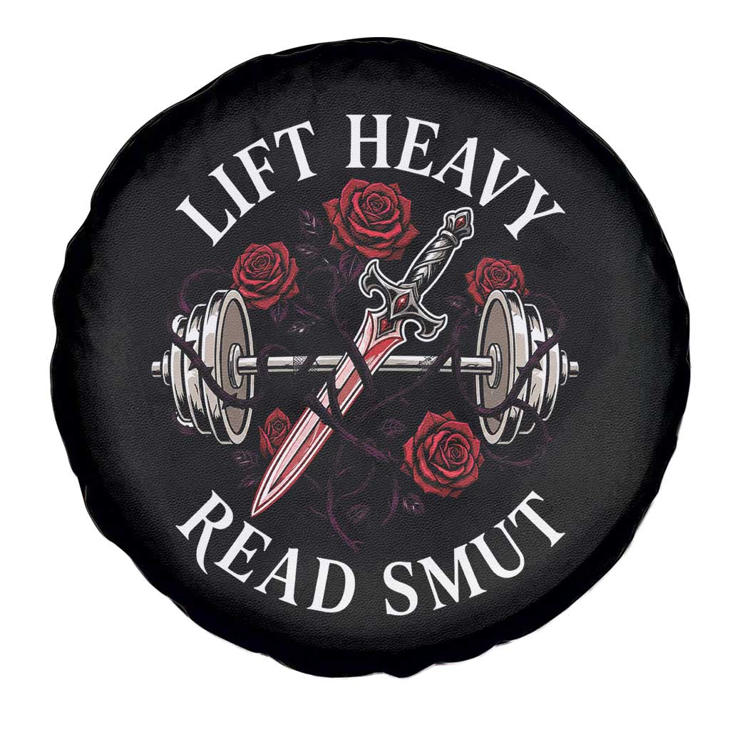 Lift Heavy Read Smut Funny Bookish Fitness Spare Tire Cover Vintage Gothic Dagger Roses Weightlifting Spicy Romance Book Lover