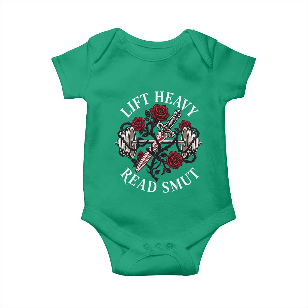 Lift Heavy Read Smut Funny Bookish Fitness Baby Onesie Vintage Gothic Dagger Roses Weightlifting Spicy Romance Book Lover