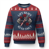 Lift Heavy Read Smut Funny Bookish Fitness Ugly Christmas Sweater Vintage Gothic Dagger Roses Weightlifting Spicy Romance Book Lover