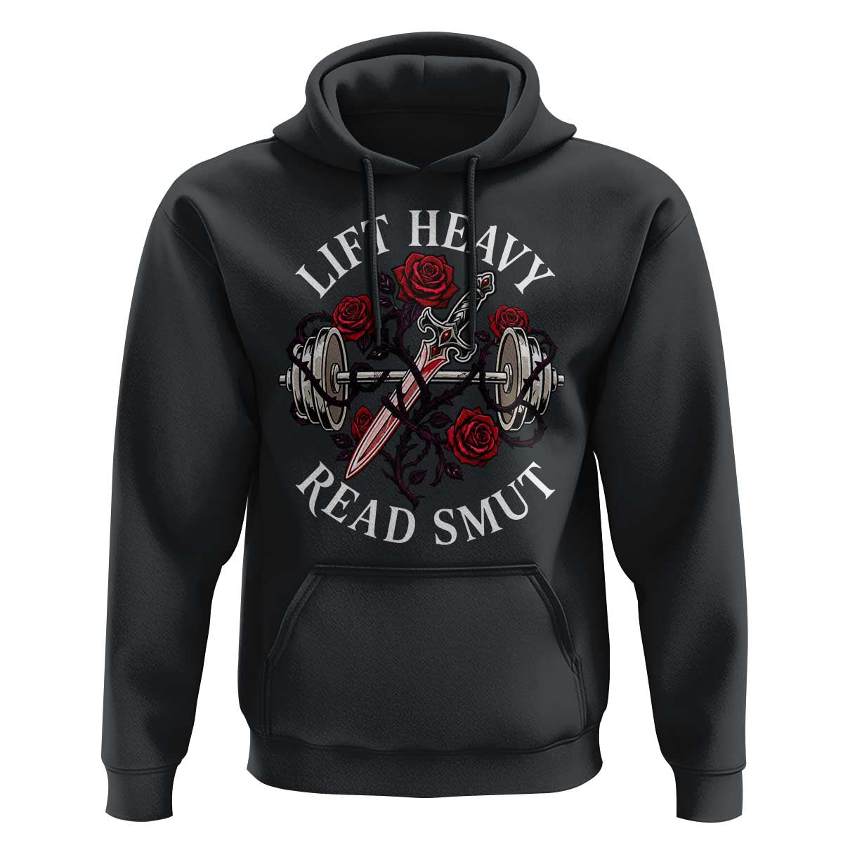 Lift Heavy Read Smut Funny Bookish Fitness Hoodie Vintage Gothic Dagger Roses Weightlifting Spicy Romance Book Lover