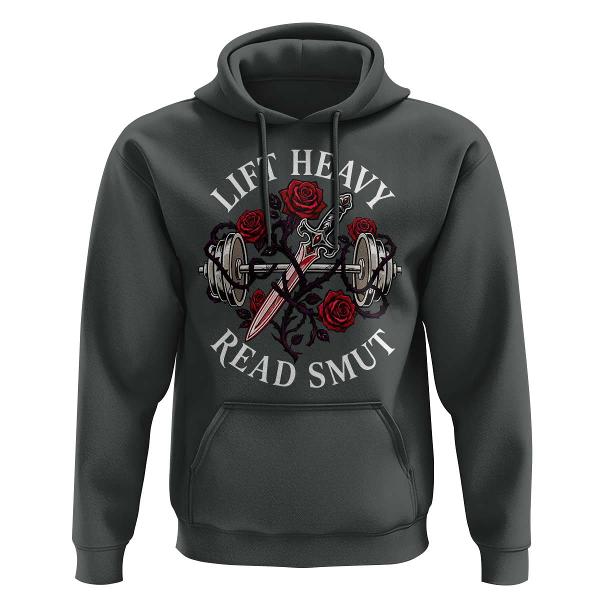 Lift Heavy Read Smut Funny Bookish Fitness Hoodie Vintage Gothic Dagger Roses Weightlifting Spicy Romance Book Lover