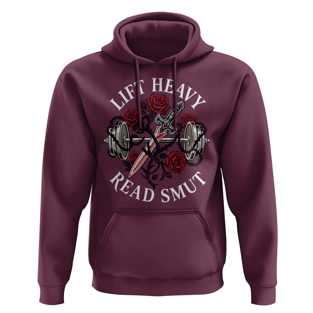 Lift Heavy Read Smut Funny Bookish Fitness Hoodie Vintage Gothic Dagger Roses Weightlifting Spicy Romance Book Lover