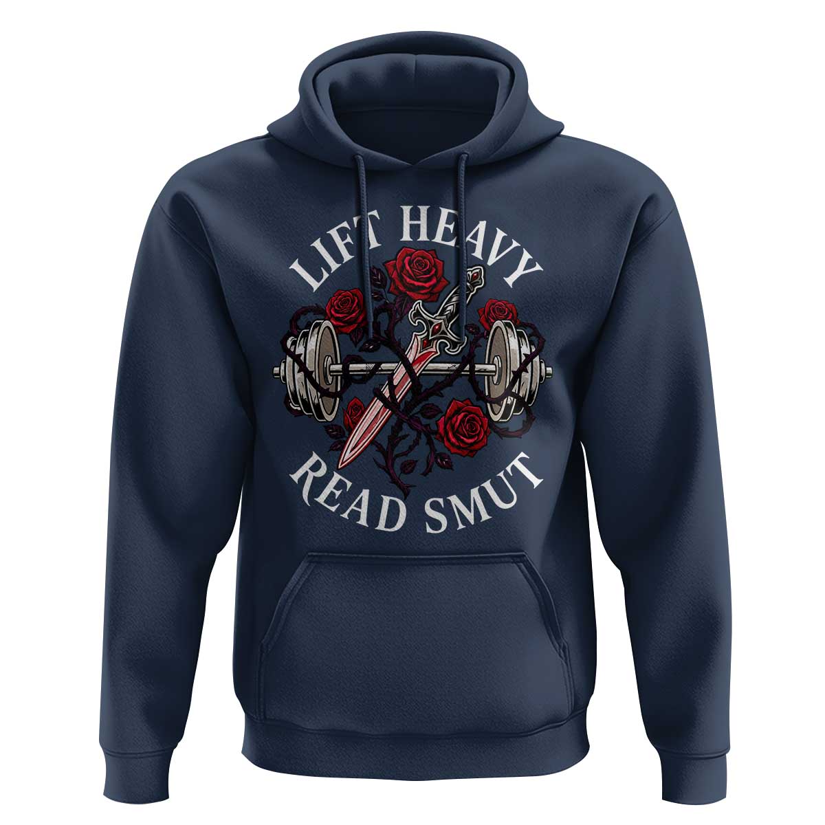 Lift Heavy Read Smut Funny Bookish Fitness Hoodie Vintage Gothic Dagger Roses Weightlifting Spicy Romance Book Lover