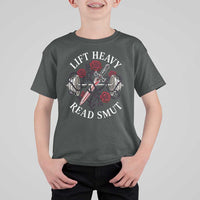 Lift Heavy Read Smut Funny Bookish Fitness T Shirt For Kid Vintage Gothic Dagger Roses Weightlifting Spicy Romance Book Lover