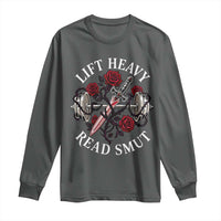Lift Heavy Read Smut Funny Bookish Fitness Long Sleeve Shirt Vintage Gothic Dagger Roses Weightlifting Spicy Romance Book Lover